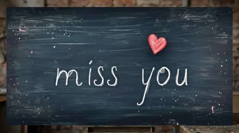 apan tulis kapur gelap dengan tulisan tangan "miss you" berwarna putih dan gambar hati merah kecil, menggambarkan kerinduanku akan menunggunya pulang.