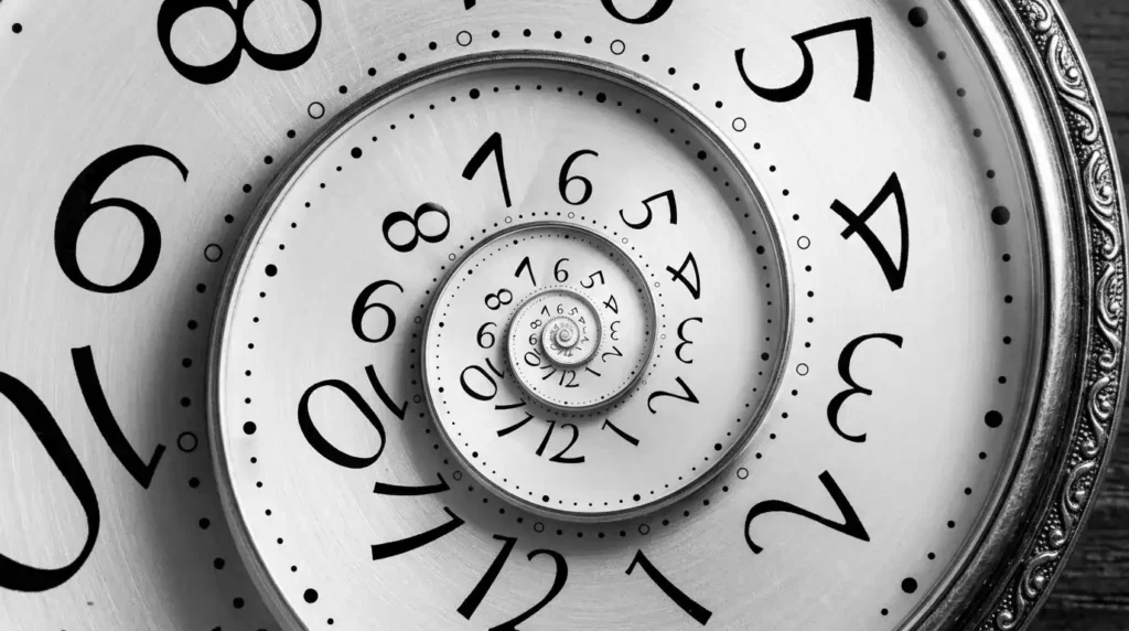 Ilusi optik jam dinding berbentuk spiral tak terbatas untuk artikel makna di balik tanggal lahir