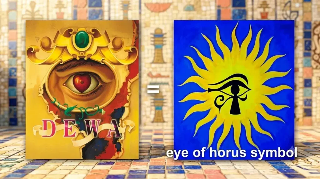 Album Cintailah Cinta (2002) - Perbandingan cover album Dewa 19 Cintailah Cinta tahun 2002 dengan simbol Eye of Horus