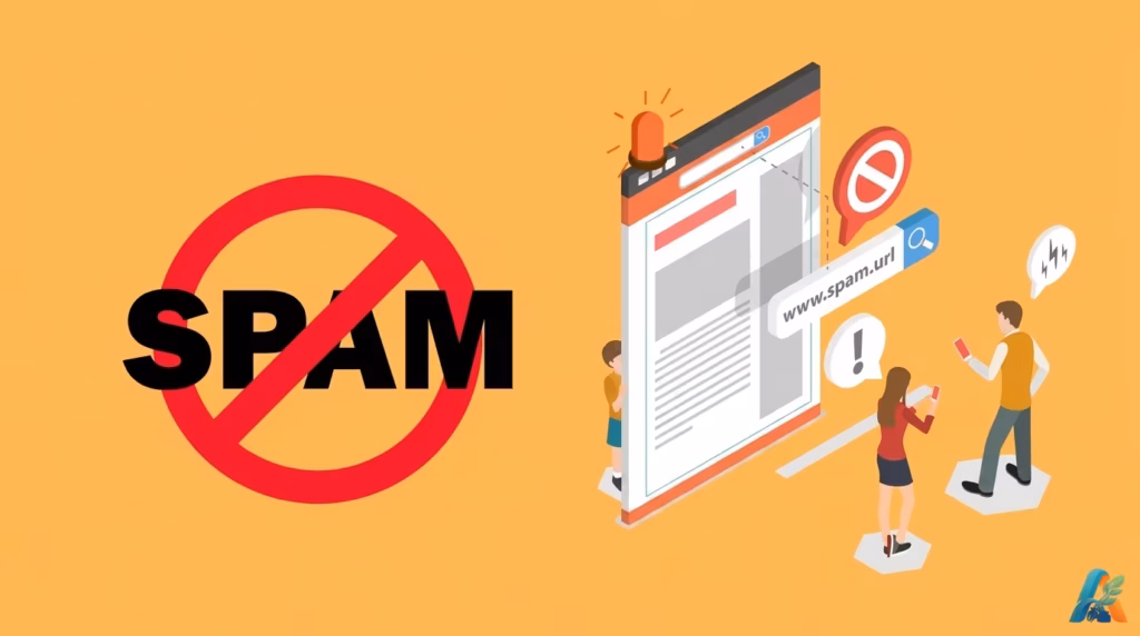 Ilustrasi pemblokiran spam comment pada website dengan tanda larangan SPAM, bagian dari materi flyblogging-spam-comment.webp