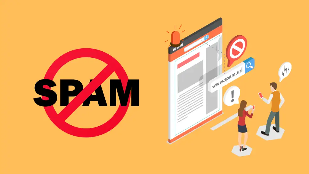 Ilustrasi pemblokiran spam comment pada website dengan tanda larangan SPAM, bagian dari materi flyblogging-spam-comment.webp