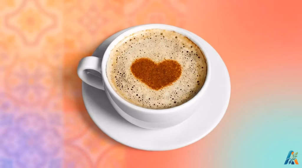Secangkir kopi hangat di atas meja kayu dengan latar belakang biji kopi berserakan, cocok untuk meningkatkan daya ingat.