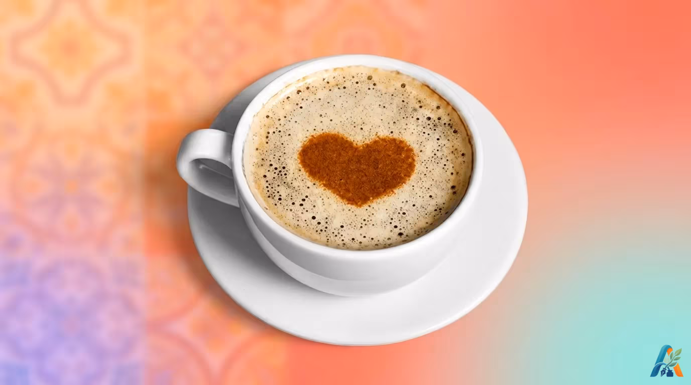 Secangkir kopi hangat di atas meja kayu dengan latar belakang biji kopi berserakan, cocok untuk meningkatkan daya ingat.