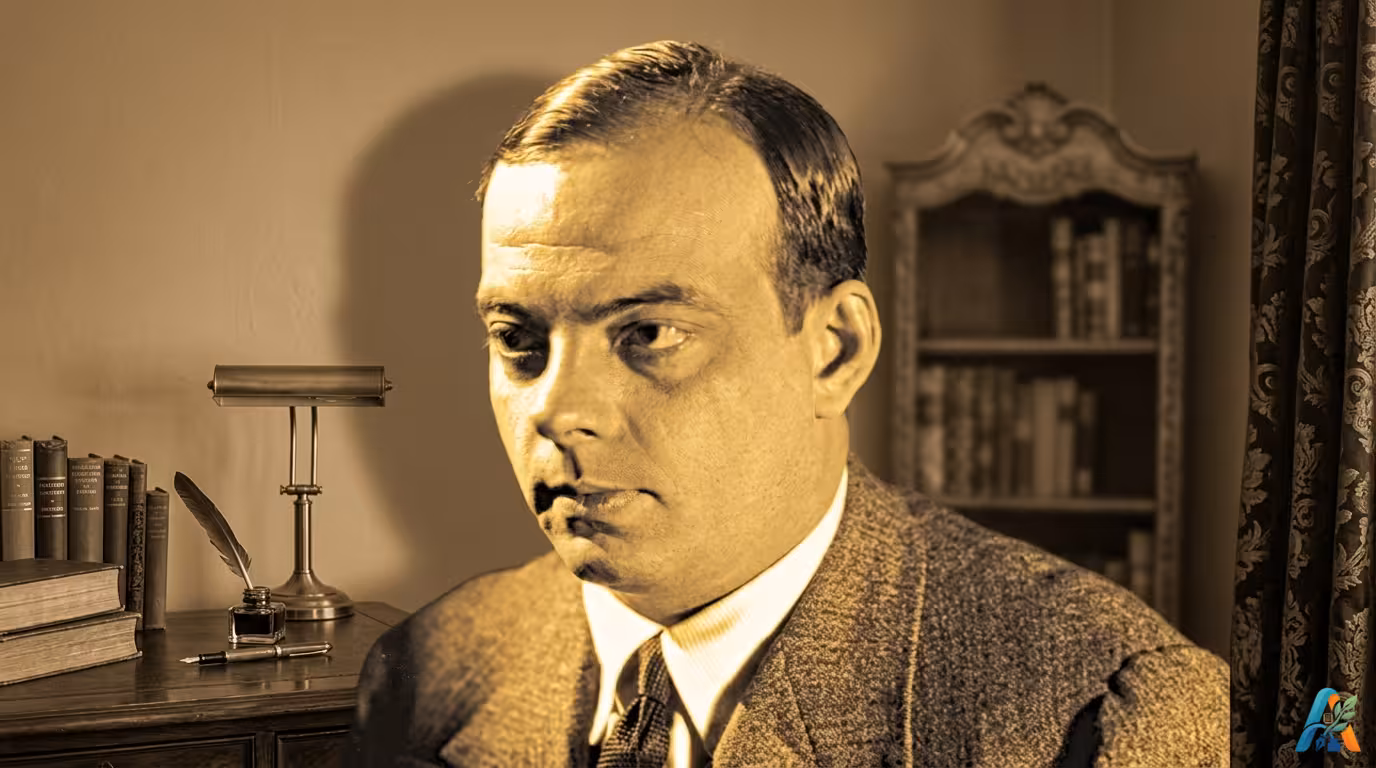 Potret klasik penulis Amerika Antoine de Saint-Exupéry dengan gaya vintage bernuansa sepia yang ikonik.