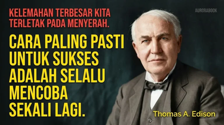 Gambar kutipan motivasi Thomas A. Edison tentang cara paling pasti untuk sukses adalah selalu mencoba sekali lagi.