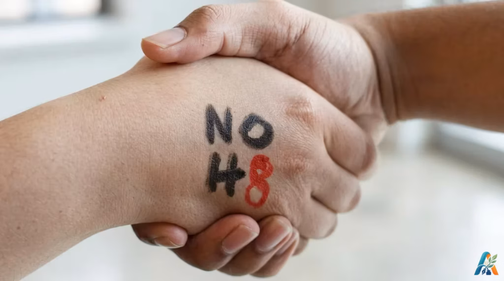 Ilustrasi gerakan melawan kebencian berupa jabat tangan dengan tulisan NO H8 di punggung tangan