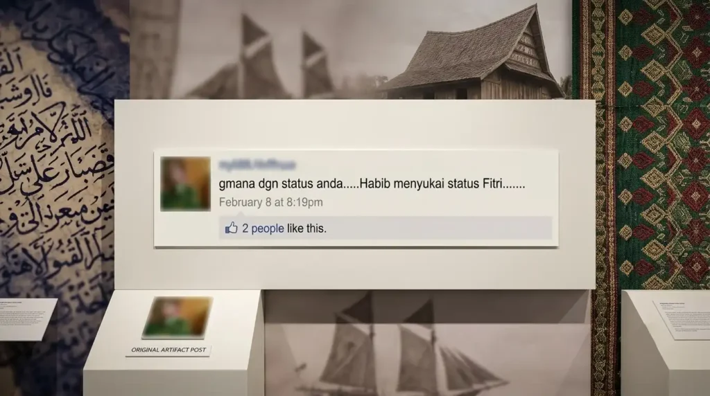 Pameran museum menampilkan replika komentar Facebook Habib menyukai status Fitri sebagai artefak sejarah