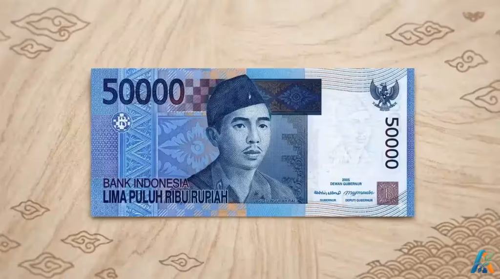 Panduan cara memeriksa uang palsu menampilkan detail fisik uang lima puluh ribu rupiah lama
