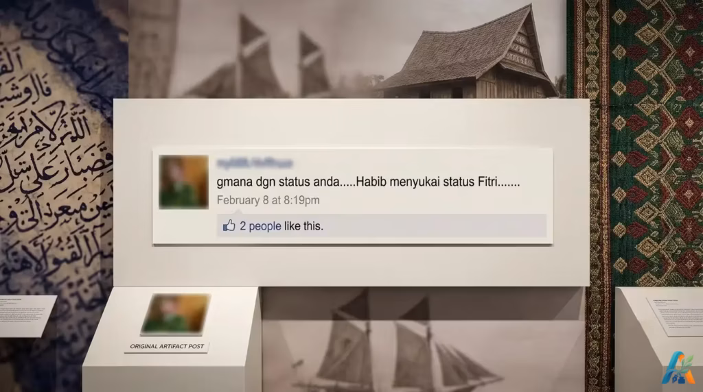 Pameran museum menampilkan replika komentar Facebook Habib menyukai status Fitri sebagai artefak sejarah