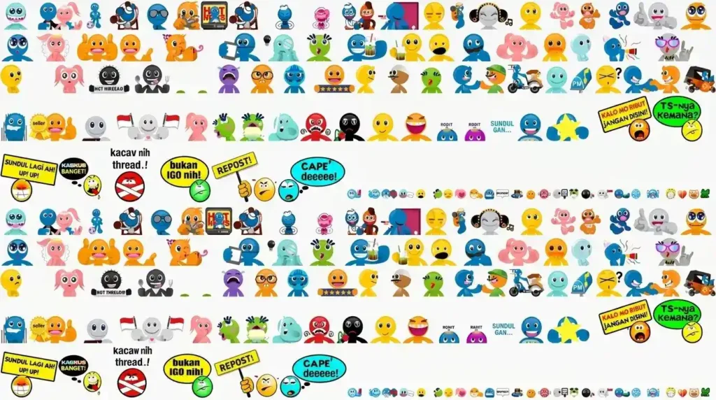 Koleksi lengkap berbagai macam ikon emotikon khas Kaskus yang ikonik dan lucu, sebagai ilustrasi penggunaan emotikon Kaskus untuk Facebook di browser Firefox.