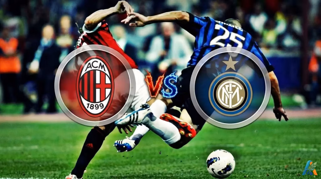 Pertandingan AC Milan Vs Inter Milan salah satu derby sepakbola terpanas di dunia menampilkan perebutan bola sengit di lapangan