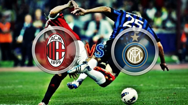 Pertandingan AC Milan Vs Inter Milan salah satu derby sepakbola terpanas di dunia menampilkan perebutan bola sengit di lapangan