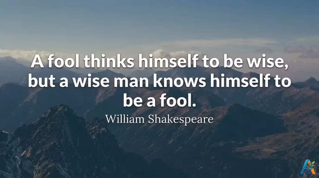 Kutipan William Shakespeare tentang orang bijak dan orang bodoh dengan latar belakang pemandangan gunung