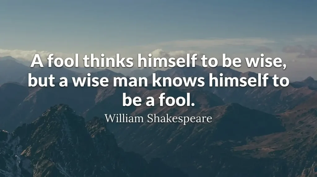 Kutipan William Shakespeare tentang orang bijak dan orang bodoh dengan latar belakang pemandangan gunung