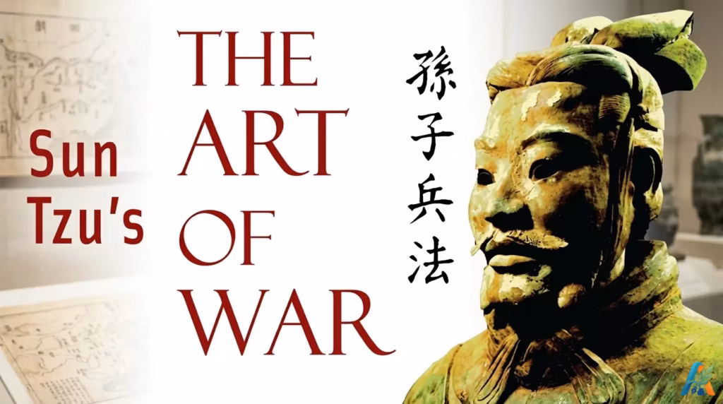 Ilustrasi sampul buku Sun Tzu The Art of War menampilkan patung jenderal kuno Tiongkok