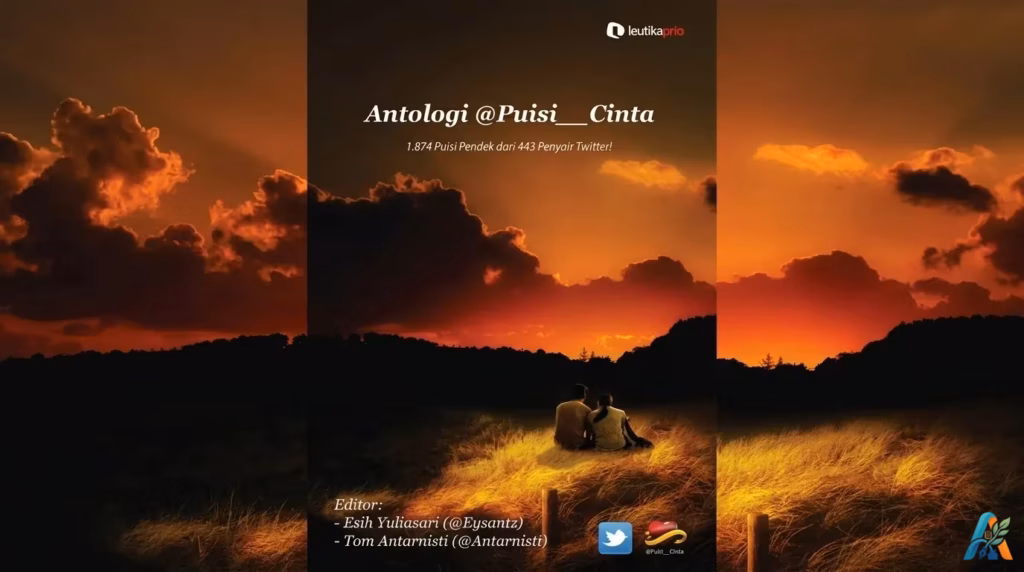 Sebuah buku antologi puisi cinta dengan sampul bernuansa romantis, diletakkan dengan elegan sebagai simbol karya sastra dan ungkapan perasaan.