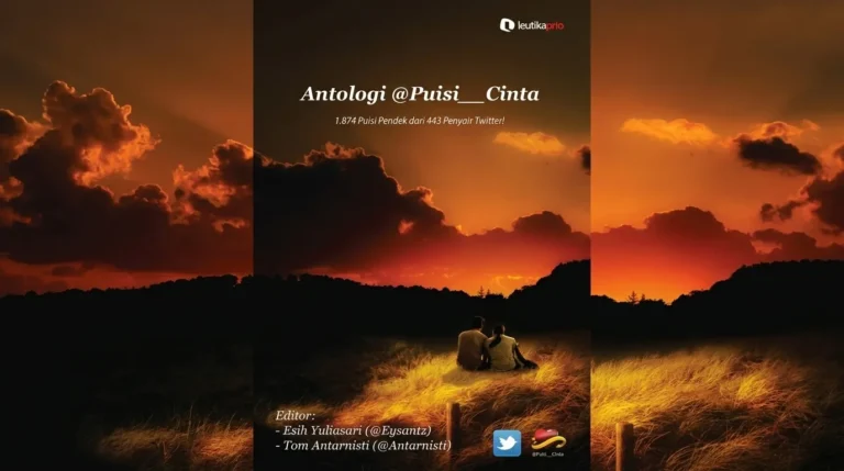 Sebuah buku antologi puisi cinta dengan sampul bernuansa romantis, diletakkan dengan elegan sebagai simbol karya sastra dan ungkapan perasaan.