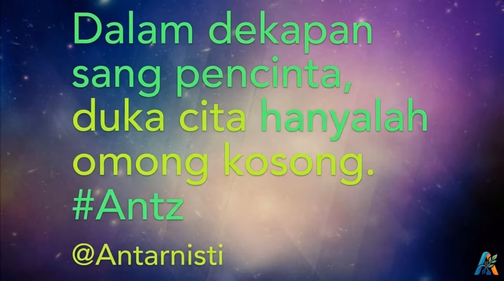 Kutipan motivasi bernuansa spiritual dengan teks berwarna hijau cerah di atas latar belakang galaksi luar angkasa yang indah dan misterius.