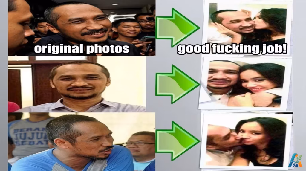 Kolase foto Abraham Samad, membandingkan foto asli dengan foto editan, sebagai visual dalam konteks isu kriminalisasi terhadap Abraham Samad.