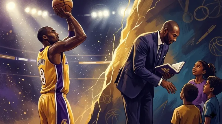 Ilustrasi artistik Kobe Bryant, pebasket legendaris dan sosok Mamba Mentality yang menginspirasi dunia.