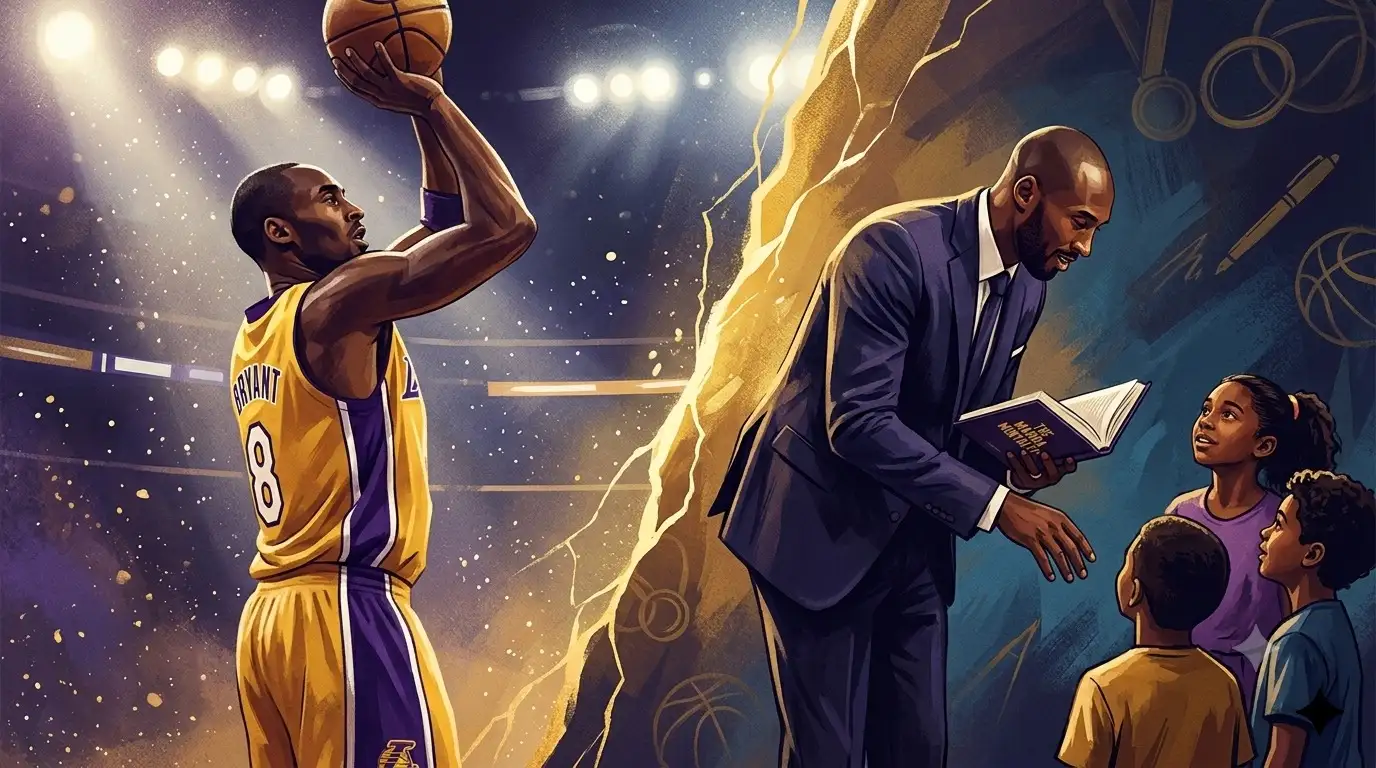 Ilustrasi artistik Kobe Bryant, pebasket legendaris dan sosok Mamba Mentality yang menginspirasi dunia.