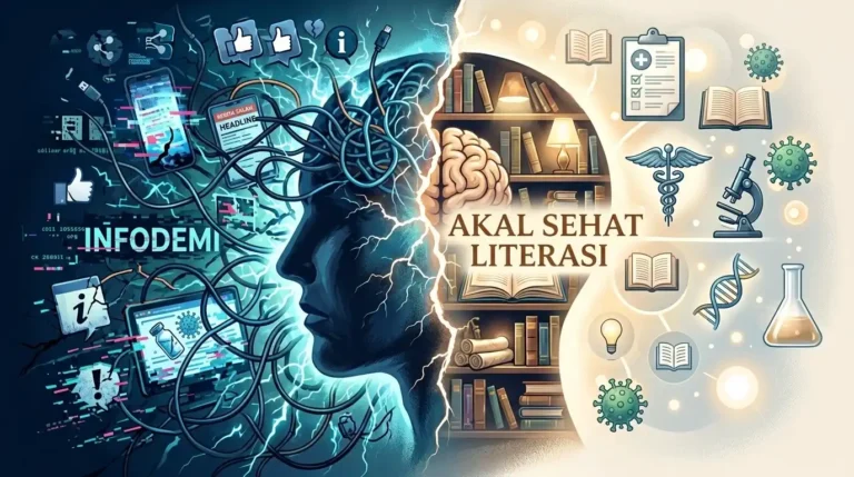 Ilustrasi konseptual tentang bahaya disinformasi dan hoaks COVID-19 dalam menghadapi pandemi global.