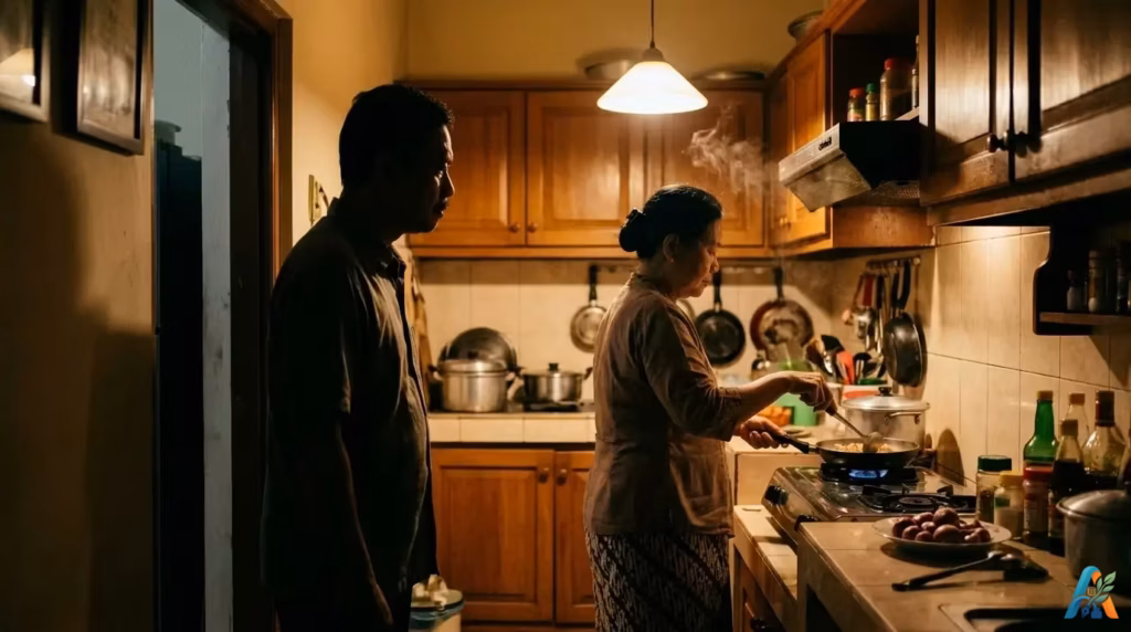 Dalam sunyi dapur rumah, ada kata-kata yang tak terucap. Sebuah momen kesalahpahaman yang tertangkap lensa, saat jarak terasa lebih jauh meski berada di ruang yang sama.