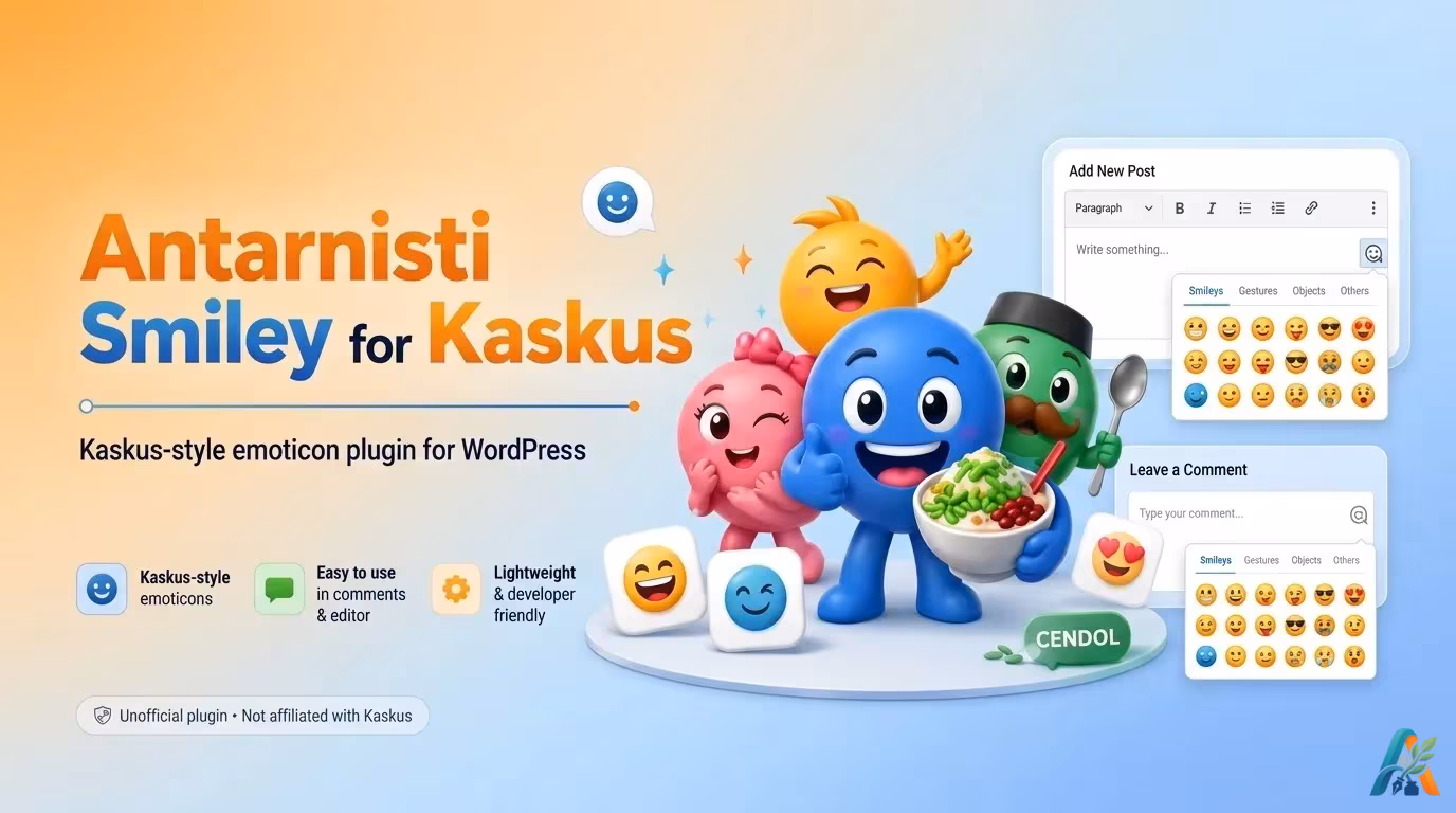 Antarnisti Smiley for Kaskus adalah plugin WordPress untuk menambahkan emoticon bergaya Kaskus ke dalam post, page, dan komentar.