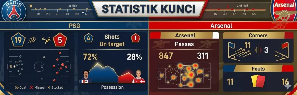 Statistik Kunci PSG vs Arsenal